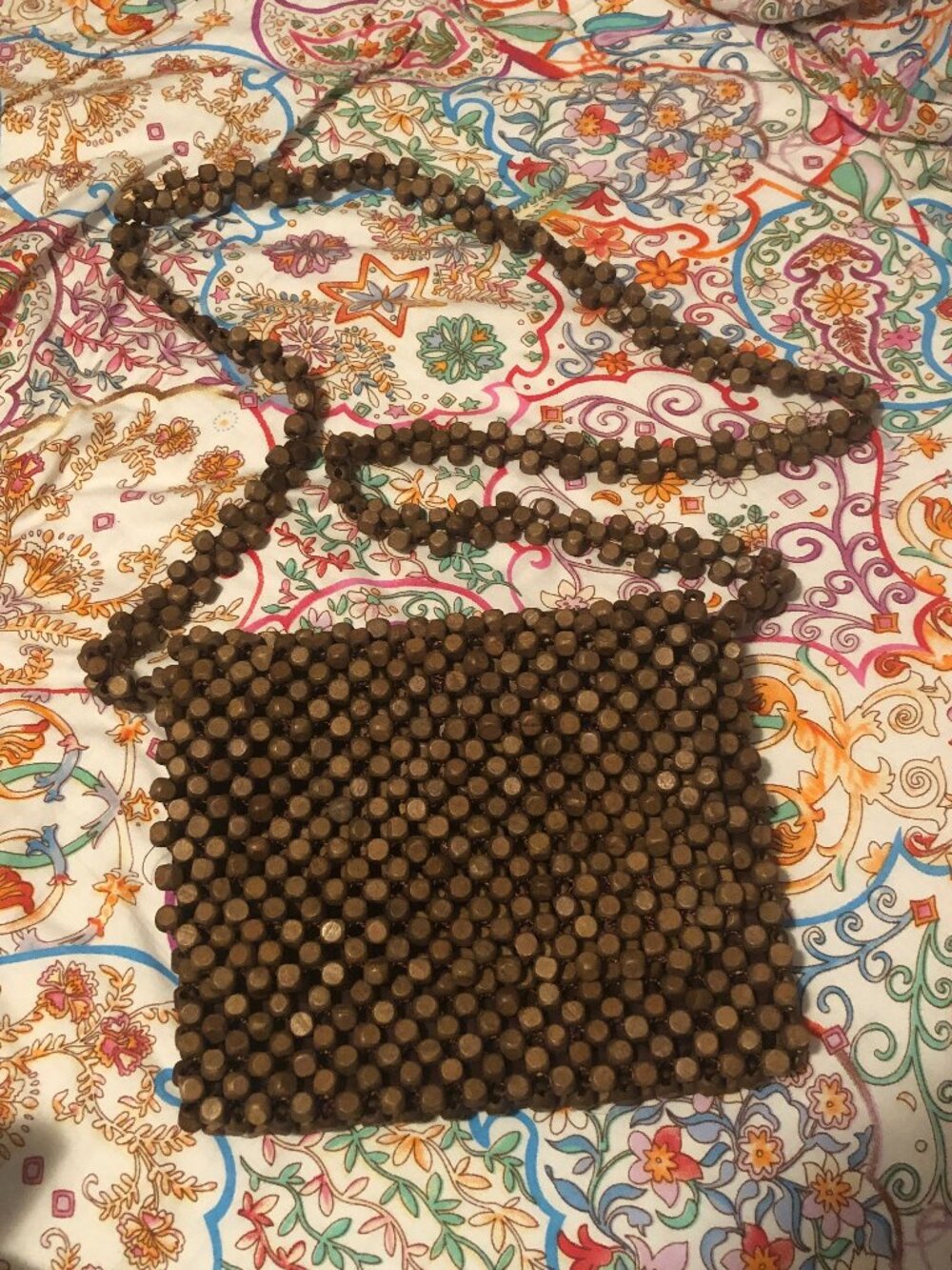 Charlotte Russe Wooden Bead Crossbody Shoulder bag Boho Natural Wood Beaded